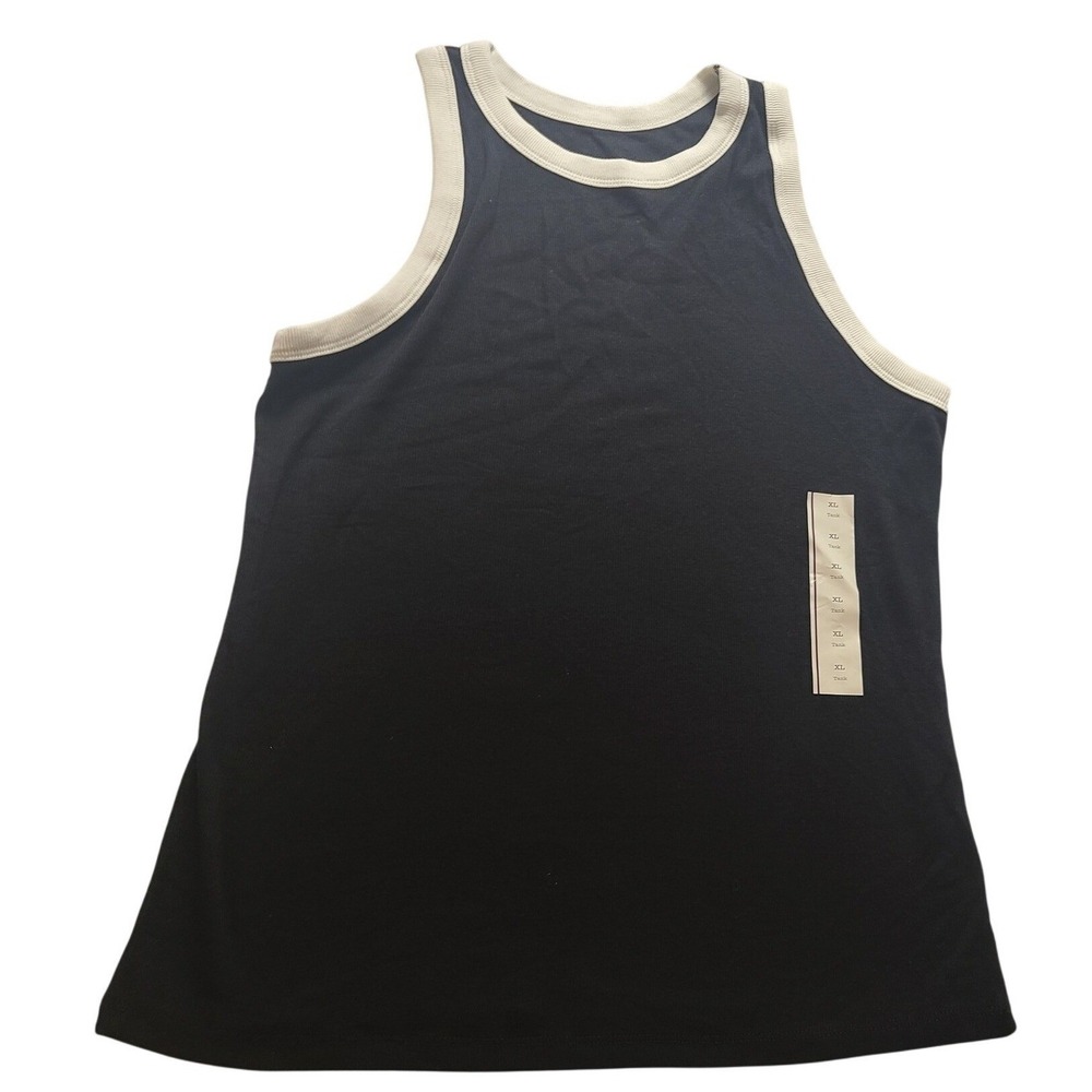 A New Day Women's XL‎ Ribbed Ringer Tank Top Black White High Neck Sleeveless